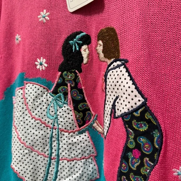NWT Vintage 80s Odette Italian Knit Sweater Size M - Pink & Aqua Novelty Art - Picture 8 of 11